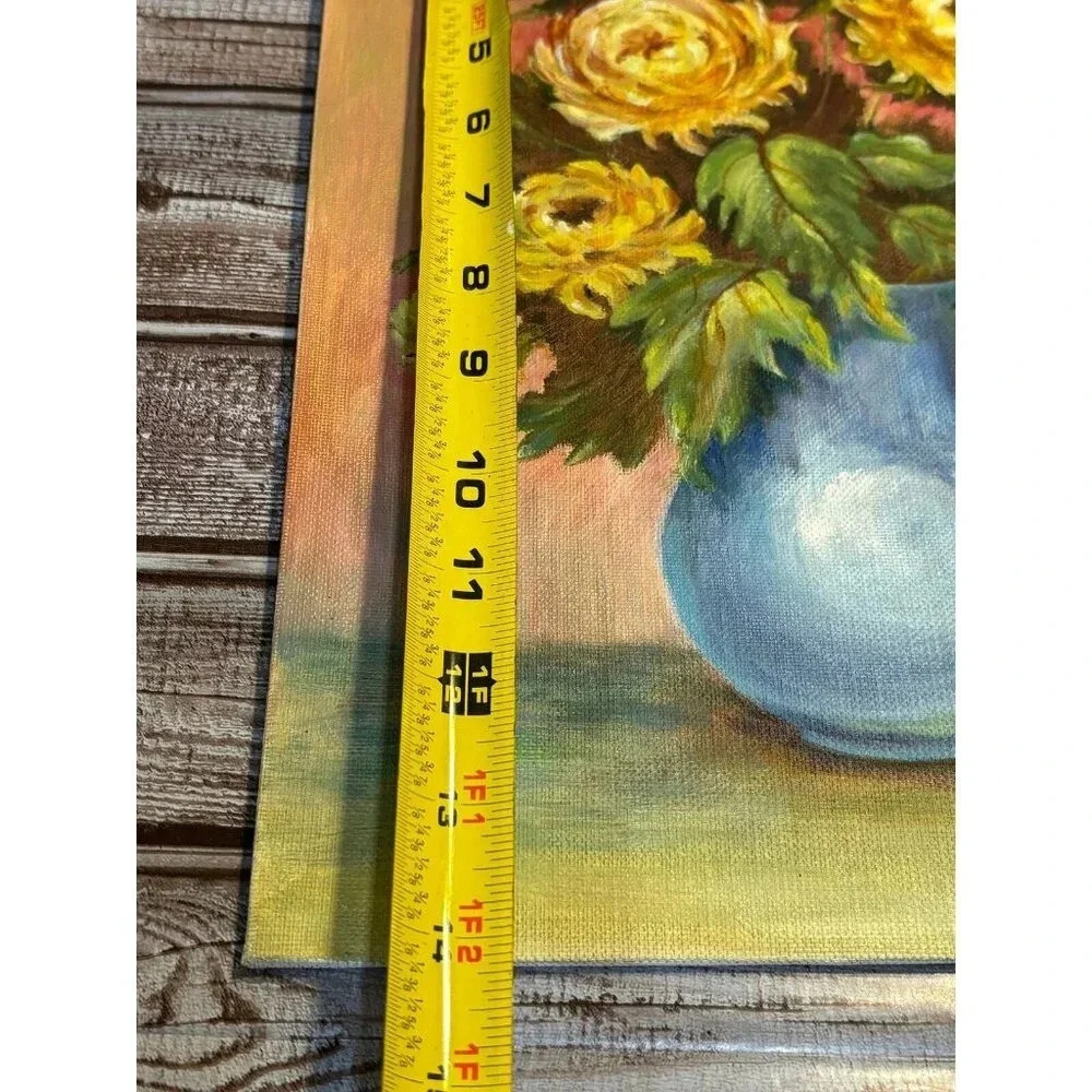 Flowers Yellow Roses Pajnting Oil on Canvas Mid Century Signed Vintage MCM - Picture 7 of 8